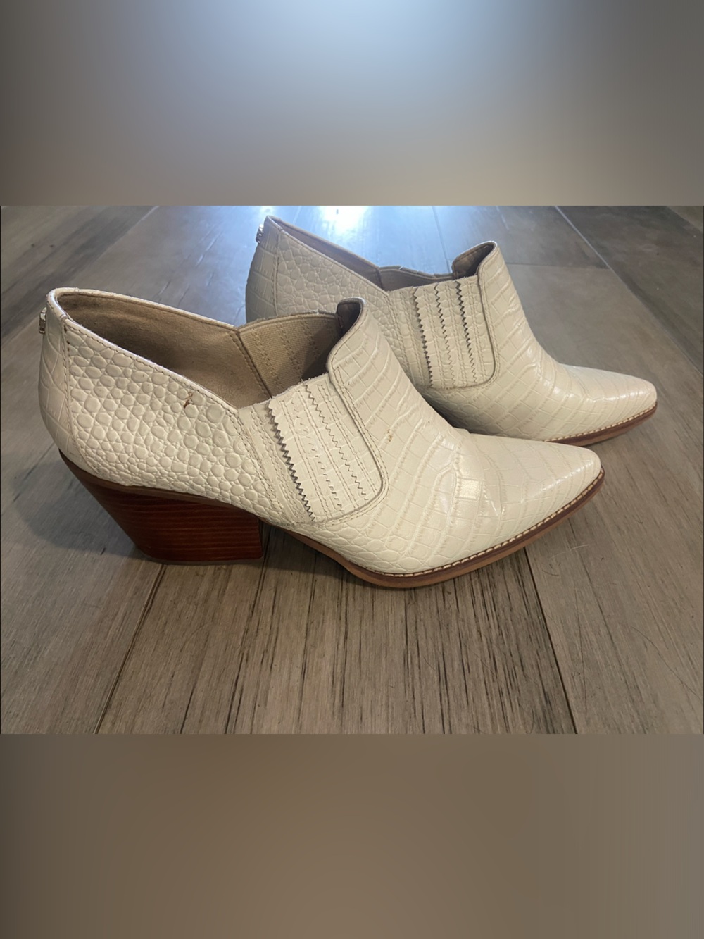 Sam Edelman Cream Croc-Embossed Western Ankle Booties